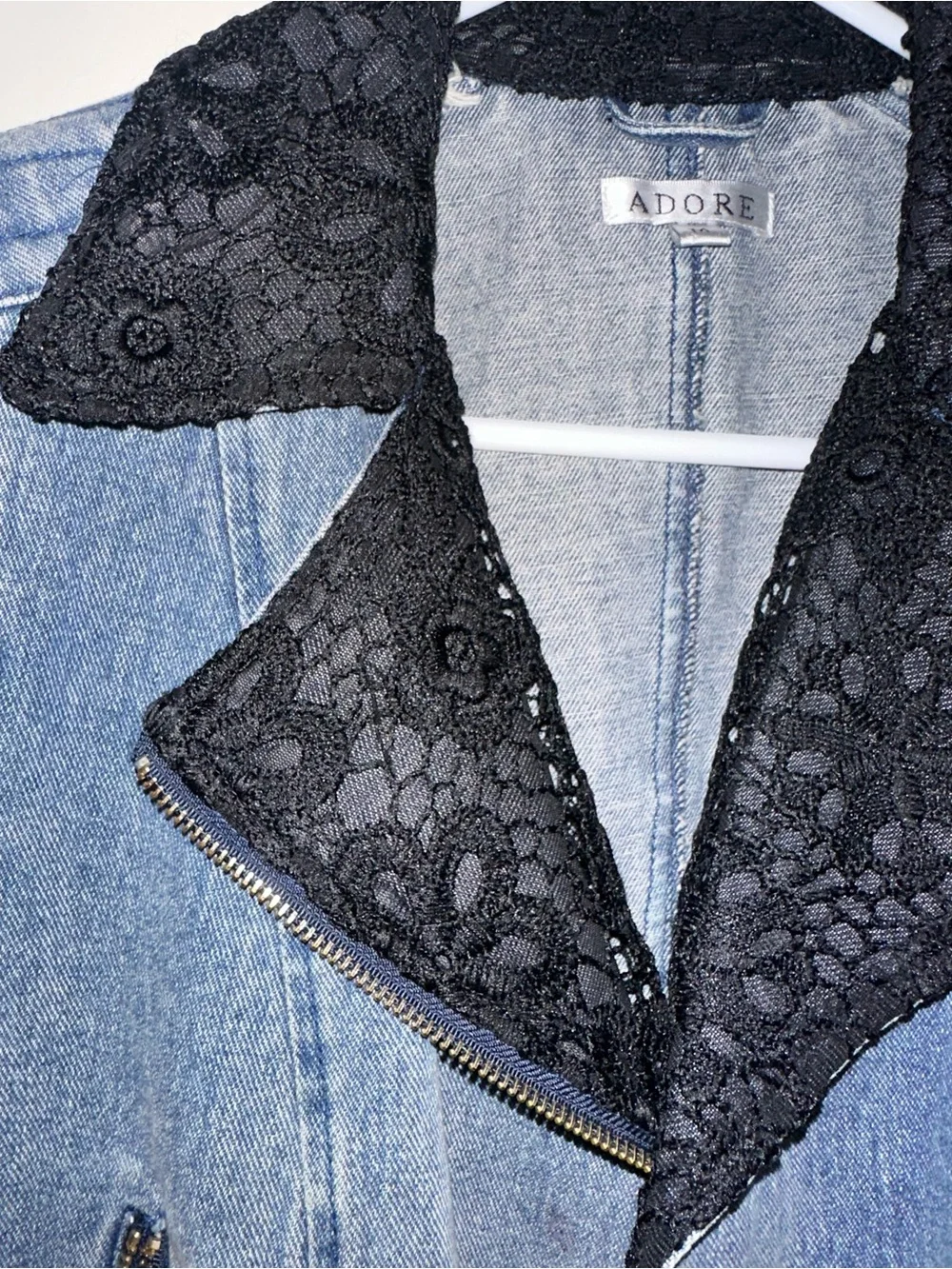 Adore Blue Denim Jacket with Black Lace Sleeves